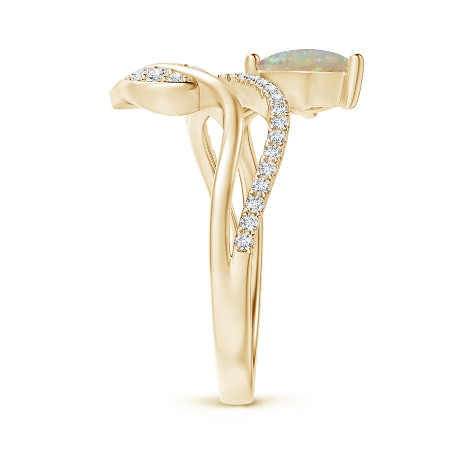 8x6mm AAAA Opal and Diamond Bypass Ring with Leaf Motif in Yellow Gold side-2