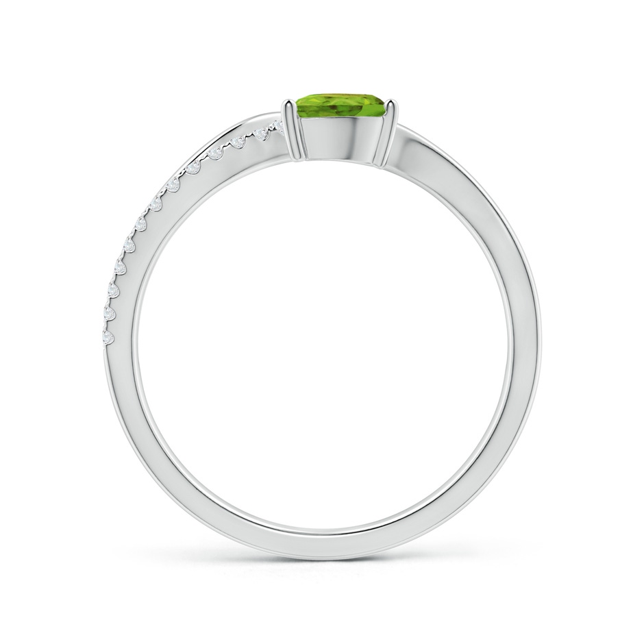 6x4mm AAA Peridot and Diamond Bypass Ring with Leaf Motif in White Gold side 1