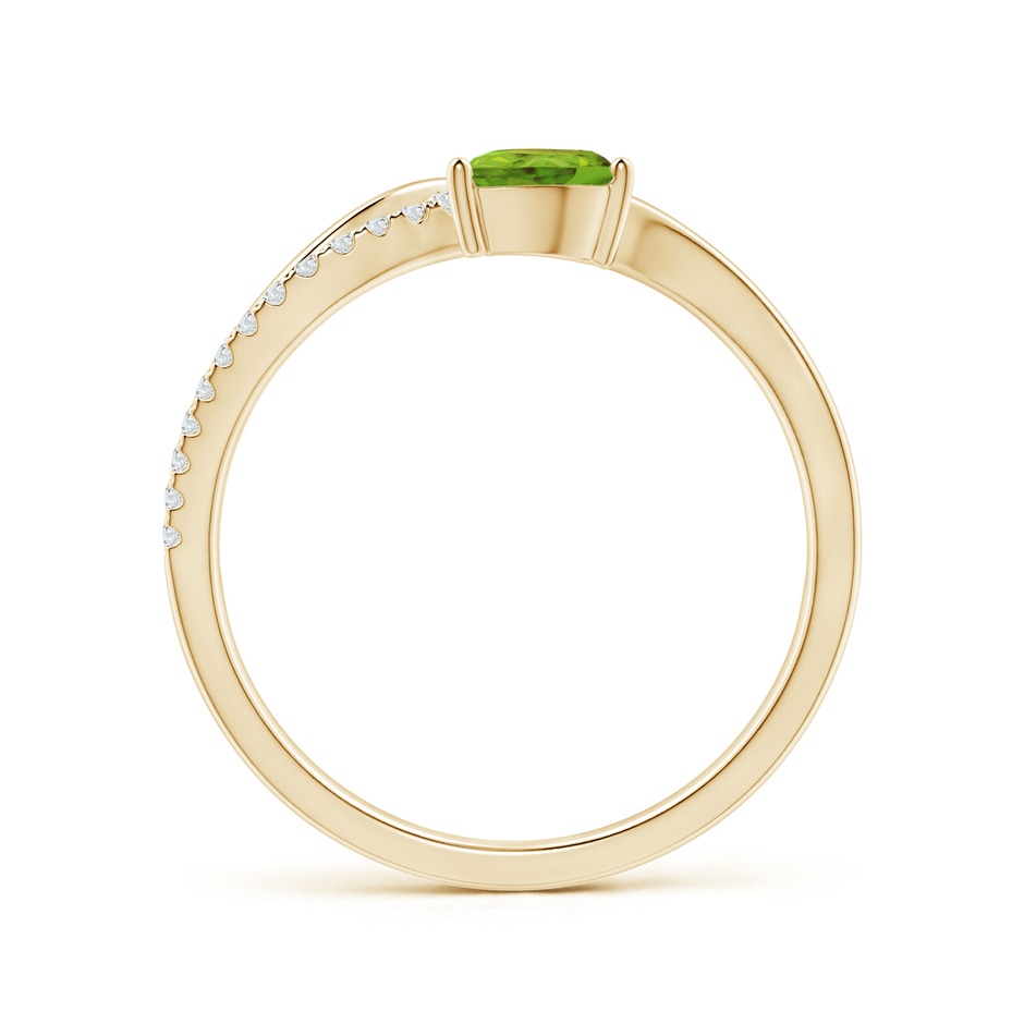 6x4mm AAA Peridot and Diamond Bypass Ring with Leaf Motif in Yellow Gold side 1
