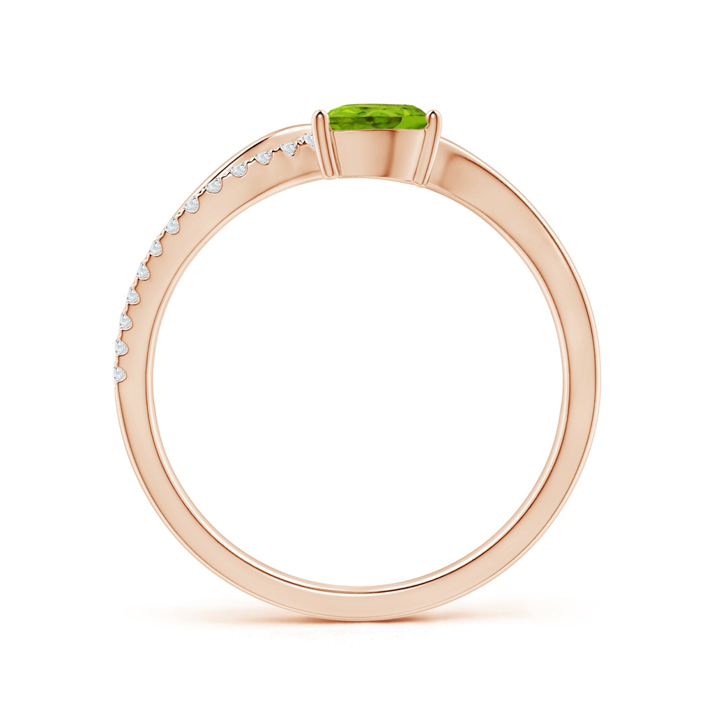 6x4mm AAAA Peridot and Diamond Bypass Ring with Leaf Motif in Rose Gold Side 1