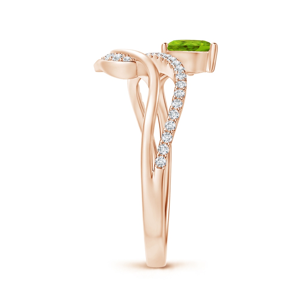 6x4mm AAAA Peridot and Diamond Bypass Ring with Leaf Motif in Rose Gold Side 2