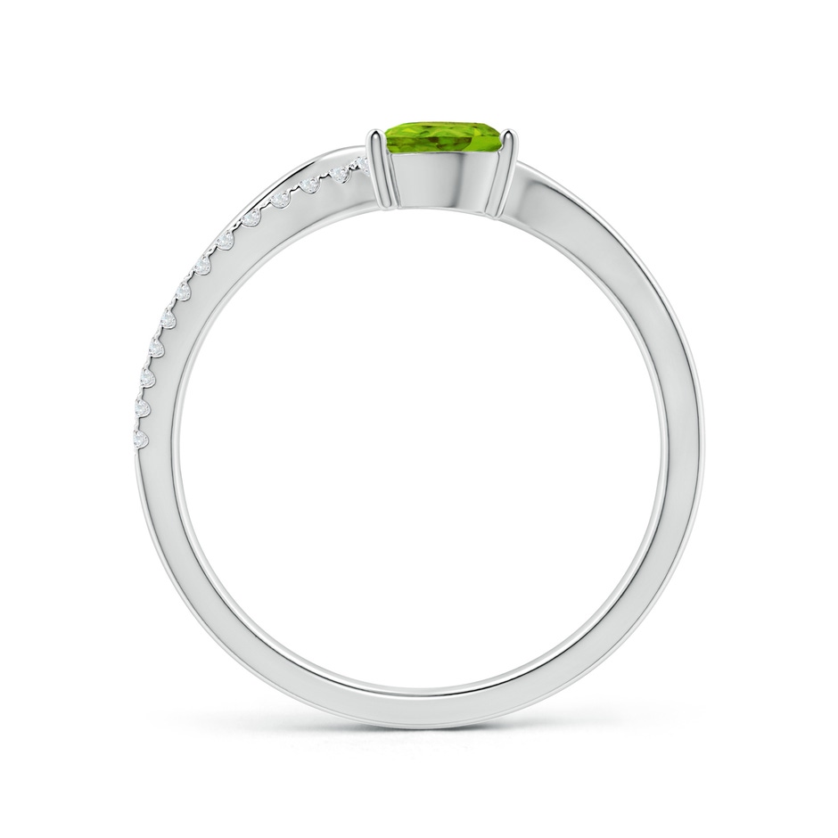 6x4mm AAAA Peridot and Diamond Bypass Ring with Leaf Motif in White Gold side 1