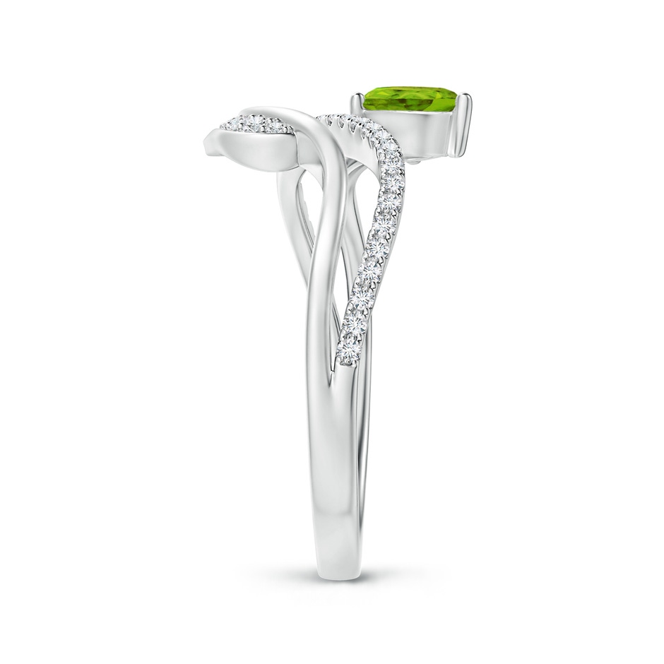 6x4mm AAAA Peridot and Diamond Bypass Ring with Leaf Motif in White Gold side 2