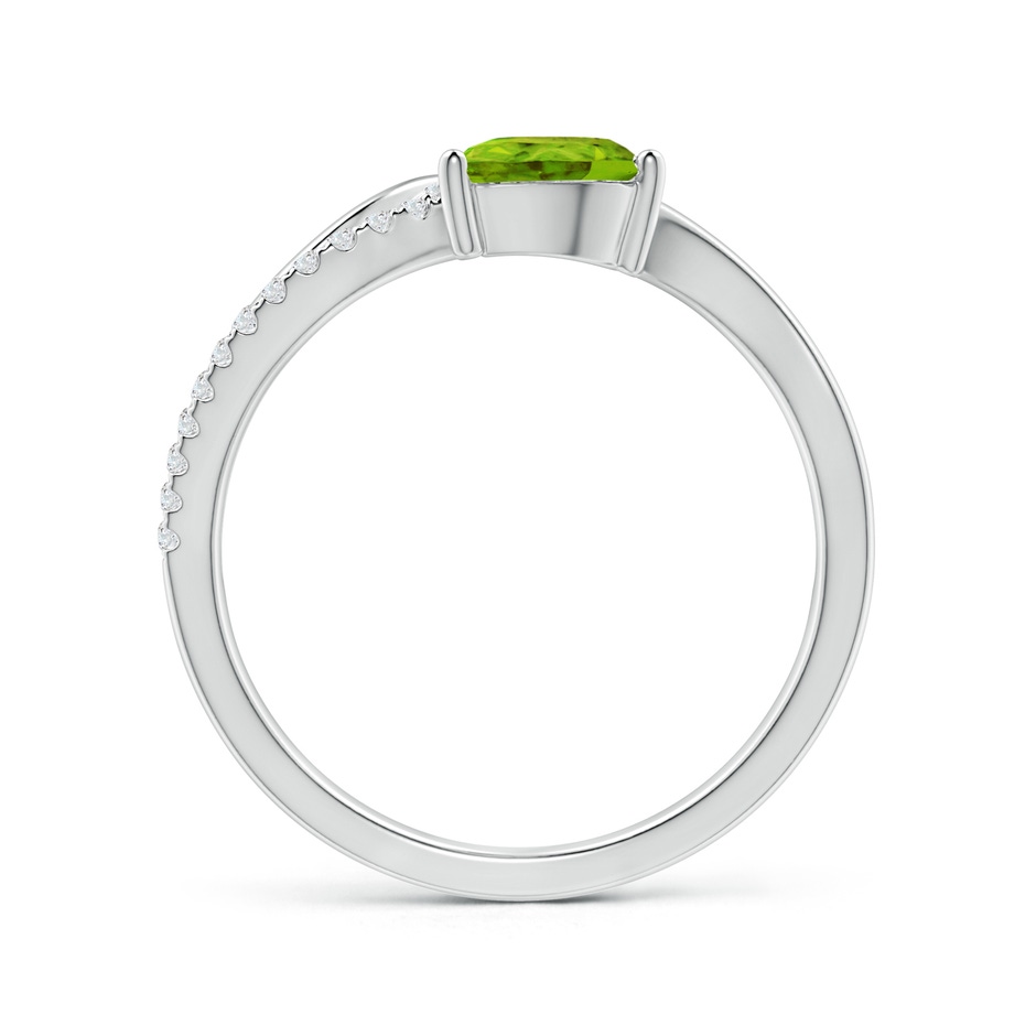 7x5mm AAAA Peridot and Diamond Bypass Ring with Leaf Motif in White Gold side 1