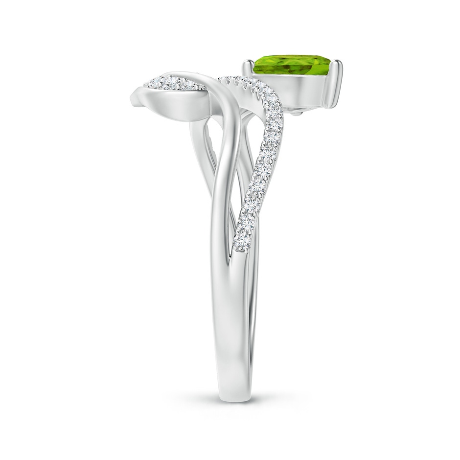 7x5mm AAAA Peridot and Diamond Bypass Ring with Leaf Motif in White Gold side 2