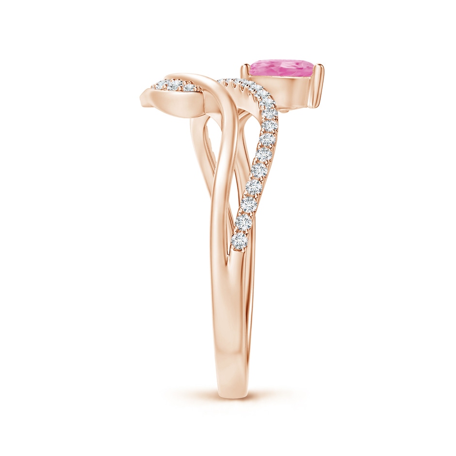 6x4mm A Pink Sapphire and Diamond Bypass Ring with Leaf Motif in Rose Gold side-2