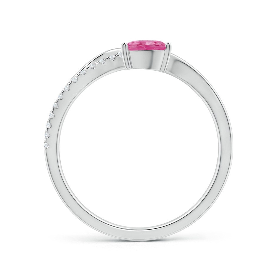 6x4mm AAA Pink Sapphire and Diamond Bypass Ring with Leaf Motif in White Gold side-1