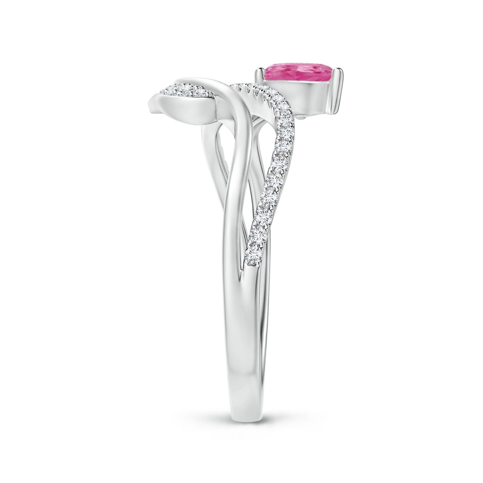 6x4mm AAA Pink Sapphire and Diamond Bypass Ring with Leaf Motif in White Gold side-2