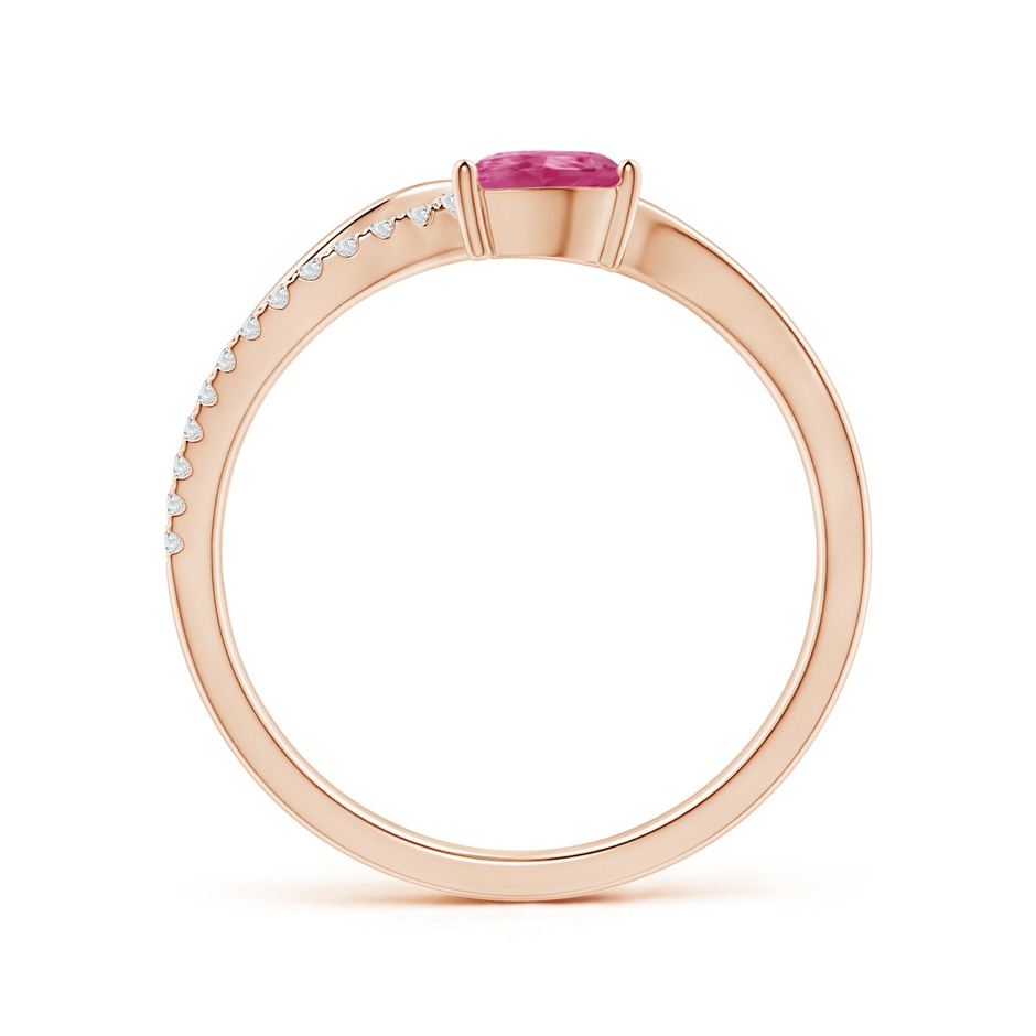 6x4mm AAAA Pink Sapphire and Diamond Bypass Ring with Leaf Motif in Rose Gold side-1