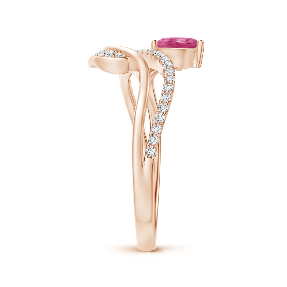 6x4mm AAAA Pink Sapphire and Diamond Bypass Ring with Leaf Motif in Rose Gold side-2