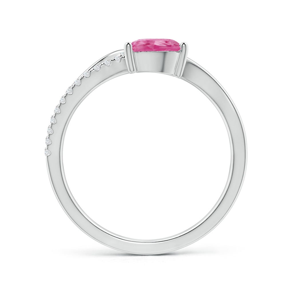 7x5mm AAA Pink Sapphire and Diamond Bypass Ring with Leaf Motif in White Gold Side-1