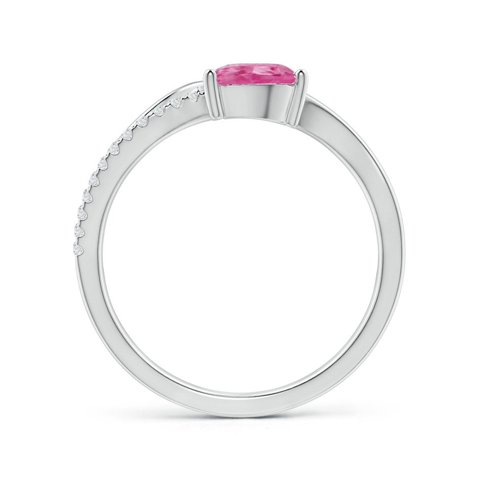 7x5mm AAA Pink Sapphire and Diamond Bypass Ring with Leaf Motif in White Gold side-1