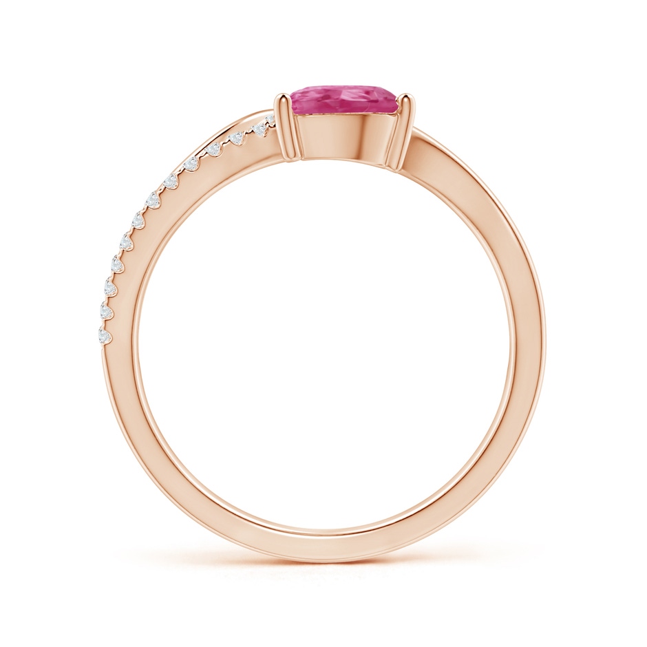 7x5mm AAAA Pink Sapphire and Diamond Bypass Ring with Leaf Motif in Rose Gold side-1