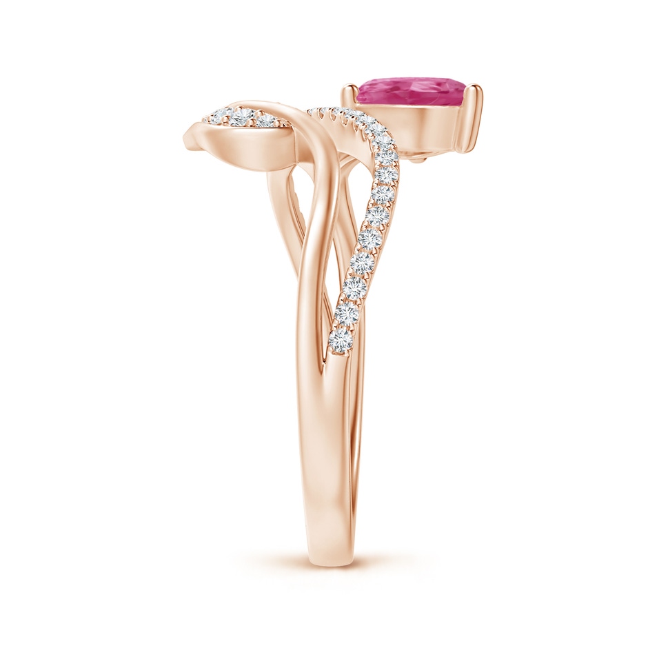 7x5mm AAAA Pink Sapphire and Diamond Bypass Ring with Leaf Motif in Rose Gold side-2