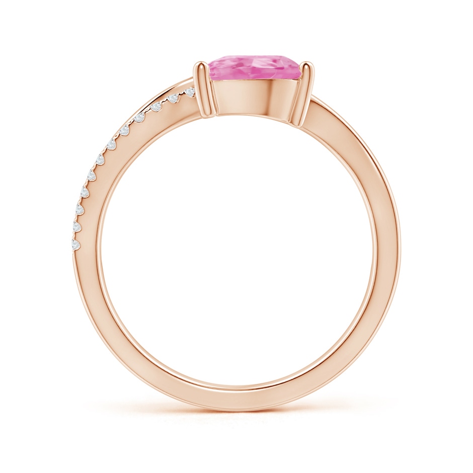 8x6mm A Pink Sapphire and Diamond Bypass Ring with Leaf Motif in Rose Gold side-1