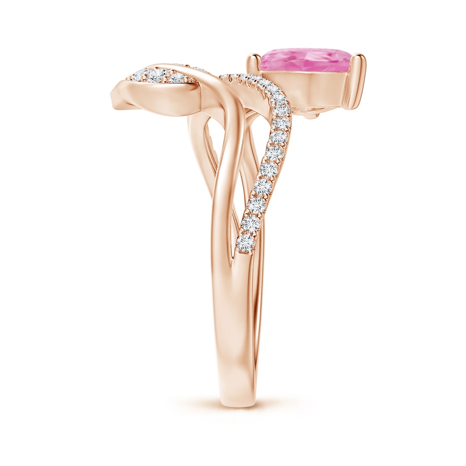 8x6mm A Pink Sapphire and Diamond Bypass Ring with Leaf Motif in Rose Gold side-2