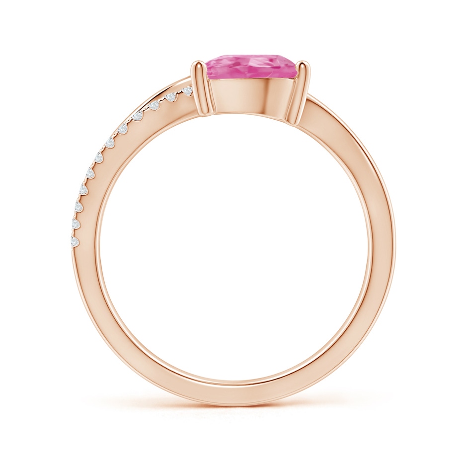 8x6mm AA Pink Sapphire and Diamond Bypass Ring with Leaf Motif in Rose Gold side-1