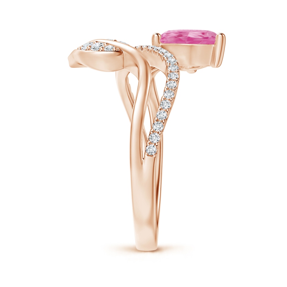 8x6mm AA Pink Sapphire and Diamond Bypass Ring with Leaf Motif in Rose Gold side-2
