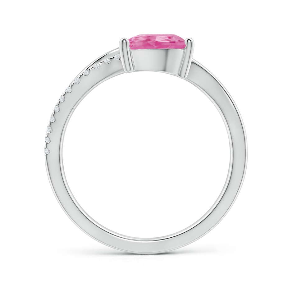 8x6mm AA Pink Sapphire and Diamond Bypass Ring with Leaf Motif in White Gold side-1