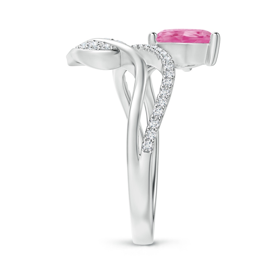 8x6mm AA Pink Sapphire and Diamond Bypass Ring with Leaf Motif in White Gold side-2