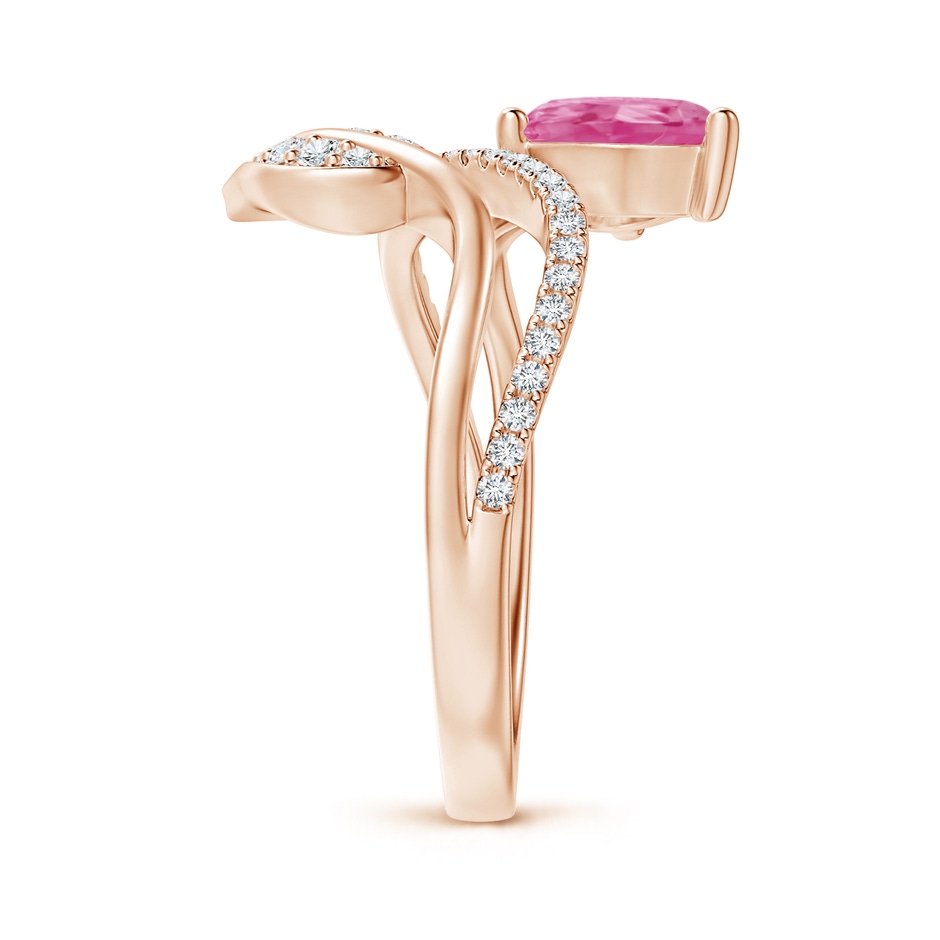 8x6mm AAA Pink Sapphire and Diamond Bypass Ring with Leaf Motif in Rose Gold side-2