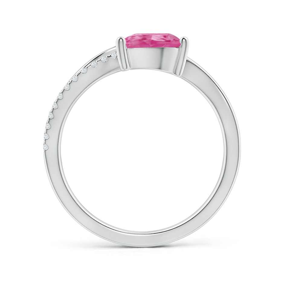 8x6mm AAA Pink Sapphire and Diamond Bypass Ring with Leaf Motif in White Gold side-1