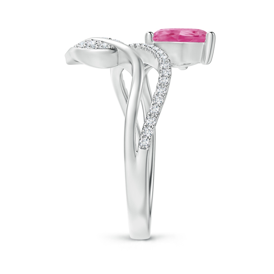 8x6mm AAA Pink Sapphire and Diamond Bypass Ring with Leaf Motif in White Gold side-2