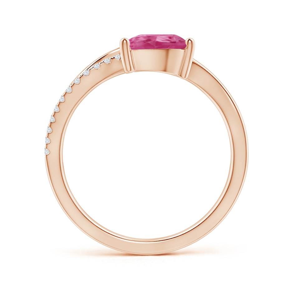 8x6mm AAAA Pink Sapphire and Diamond Bypass Ring with Leaf Motif in Rose Gold side-1