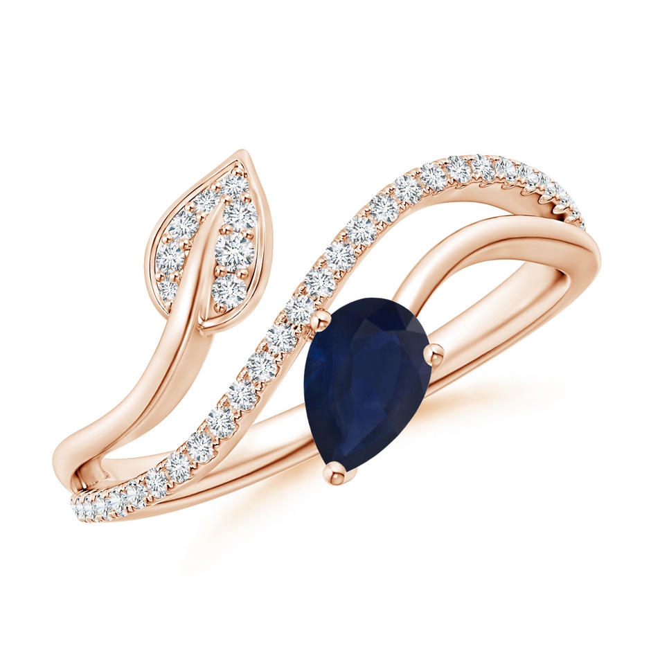 6x4mm A Sapphire and Diamond Bypass Ring with Leaf Motif in Rose Gold 