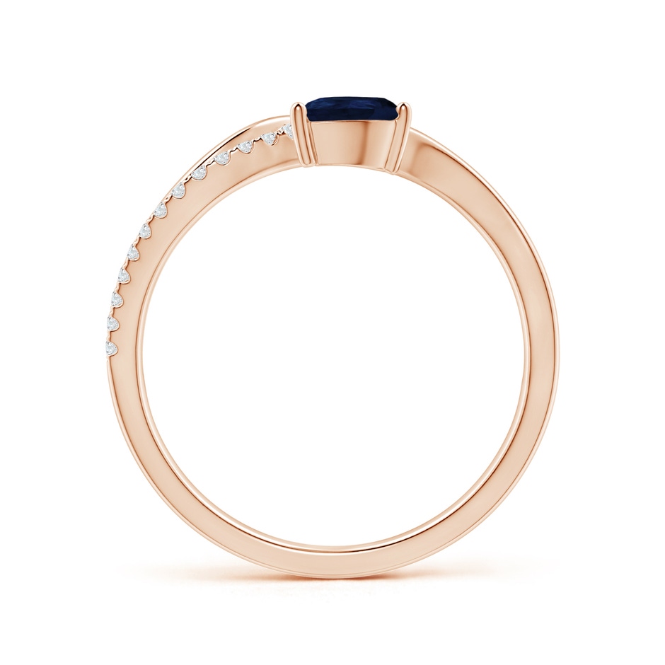 6x4mm A Sapphire and Diamond Bypass Ring with Leaf Motif in Rose Gold side-1