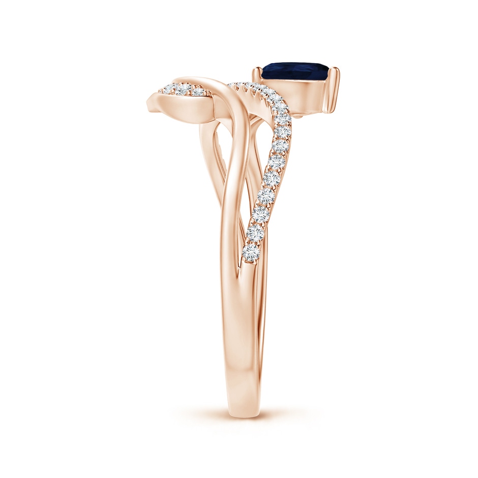 6x4mm A Sapphire and Diamond Bypass Ring with Leaf Motif in Rose Gold side-2