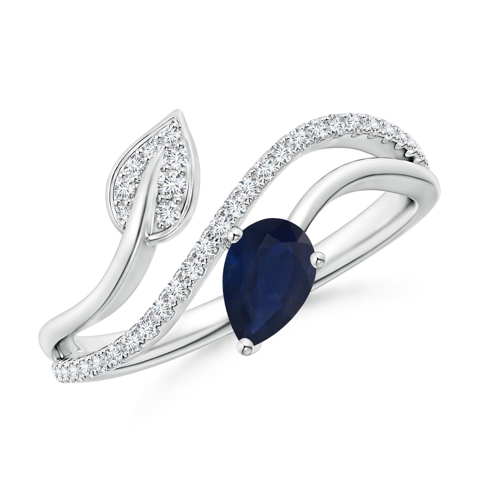 6x4mm A Sapphire and Diamond Bypass Ring with Leaf Motif in White Gold 