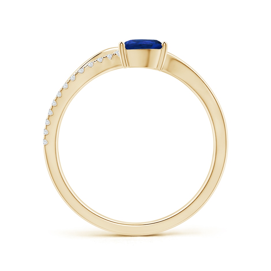 6x4mm AAA Sapphire and Diamond Bypass Ring with Leaf Motif in Yellow Gold side-1