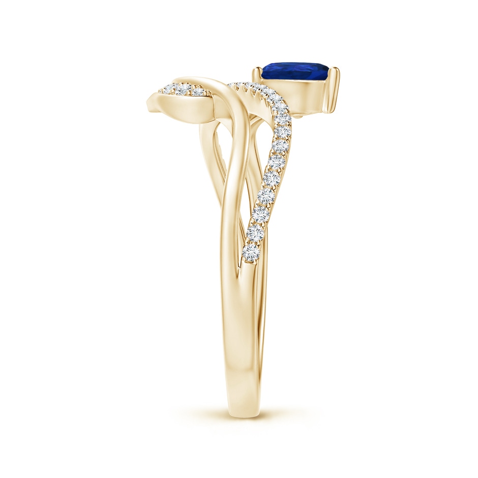6x4mm AAA Sapphire and Diamond Bypass Ring with Leaf Motif in Yellow Gold side-2