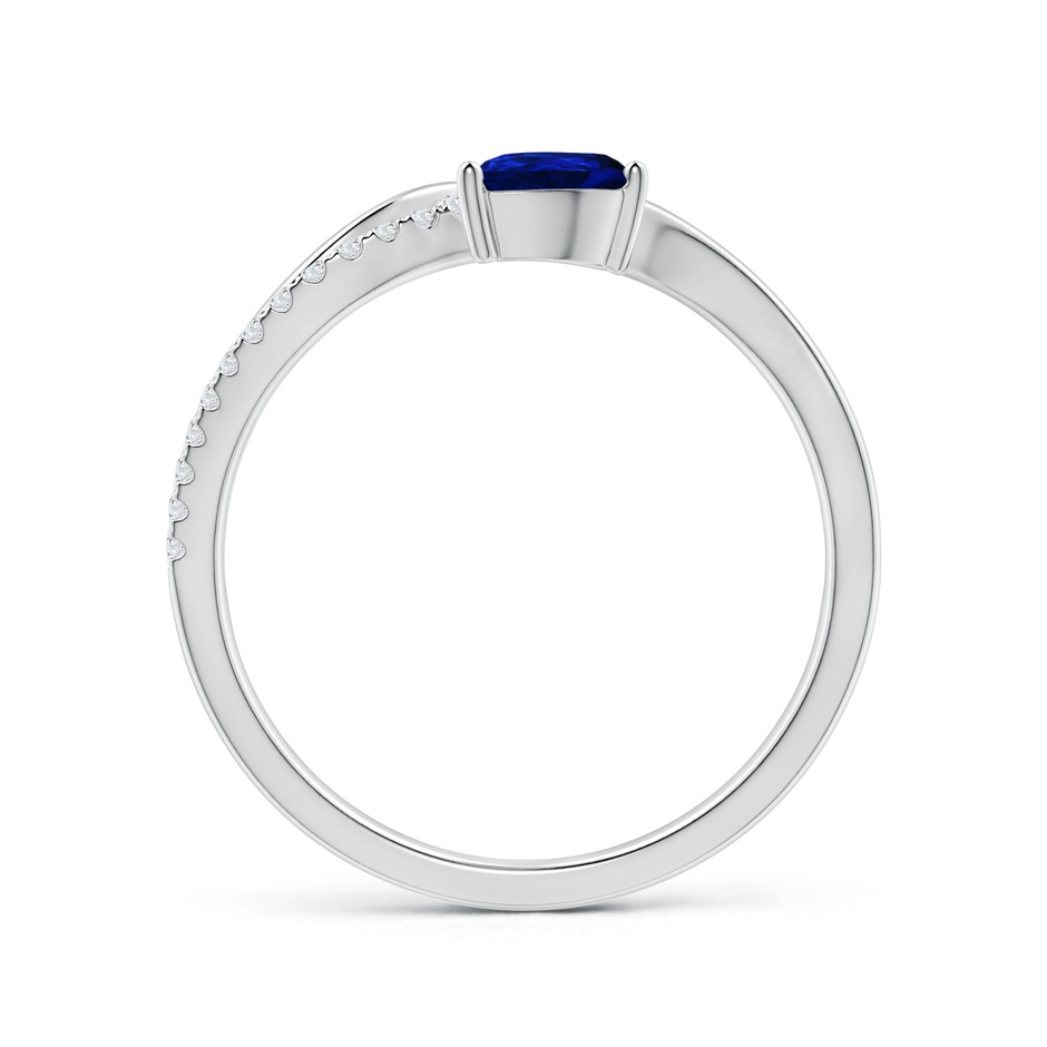 6x4mm AAAA Sapphire and Diamond Bypass Ring with Leaf Motif in White Gold side-1