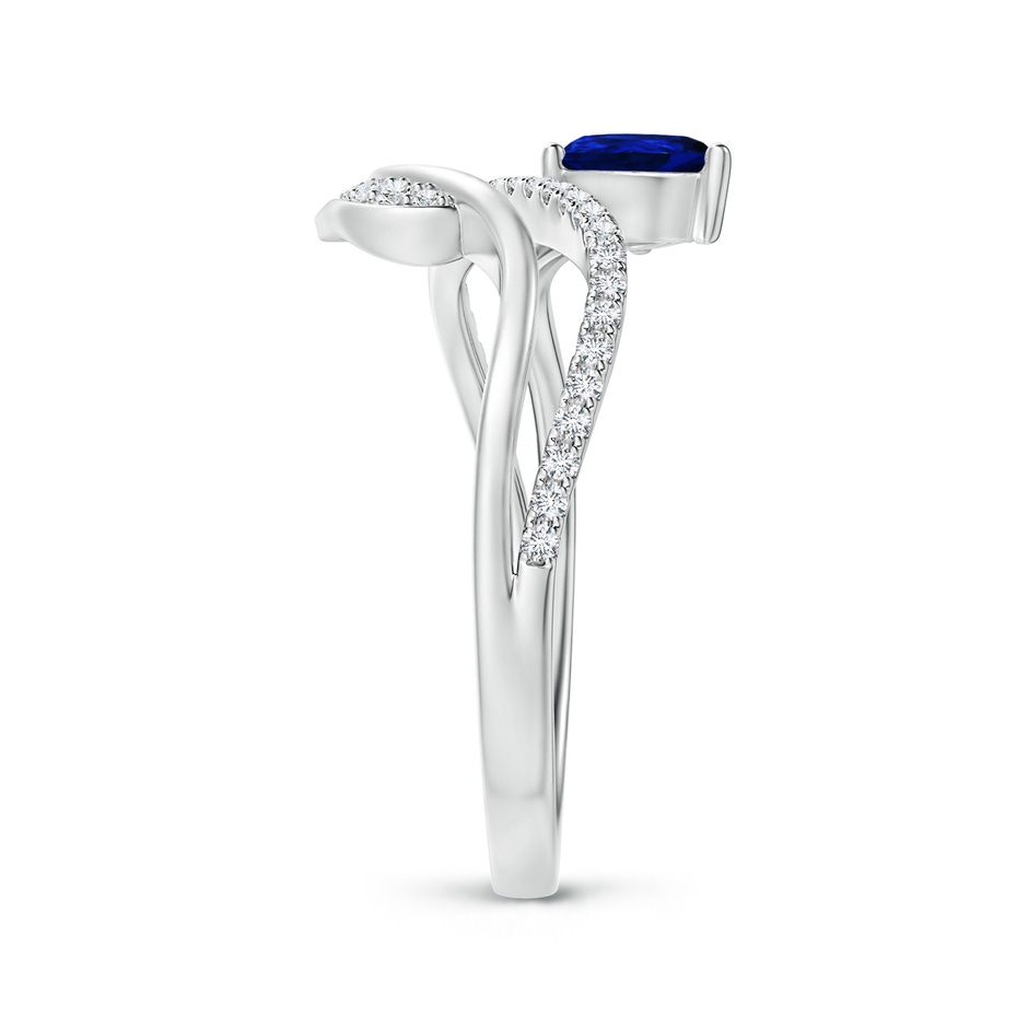 6x4mm AAAA Sapphire and Diamond Bypass Ring with Leaf Motif in White Gold side-2