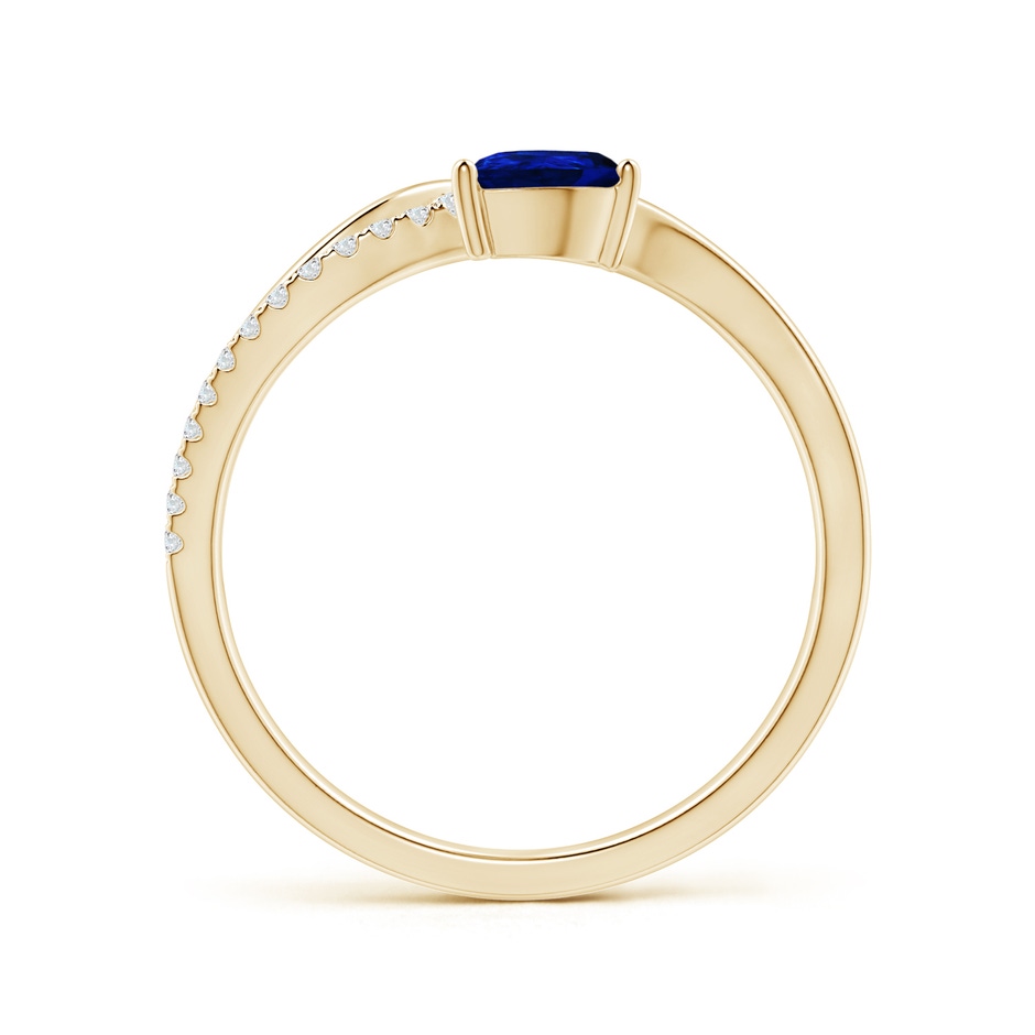 6x4mm AAAA Sapphire and Diamond Bypass Ring with Leaf Motif in Yellow Gold side-1