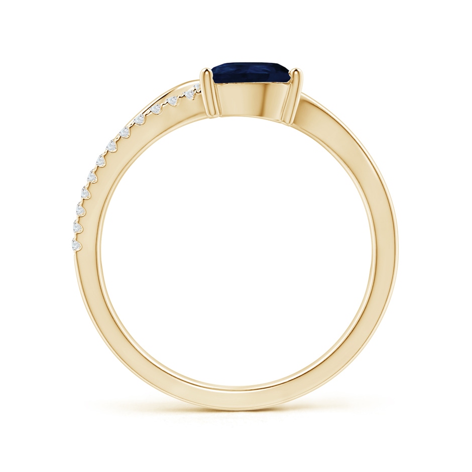 7x5mm A Sapphire and Diamond Bypass Ring with Leaf Motif in Yellow Gold side-1