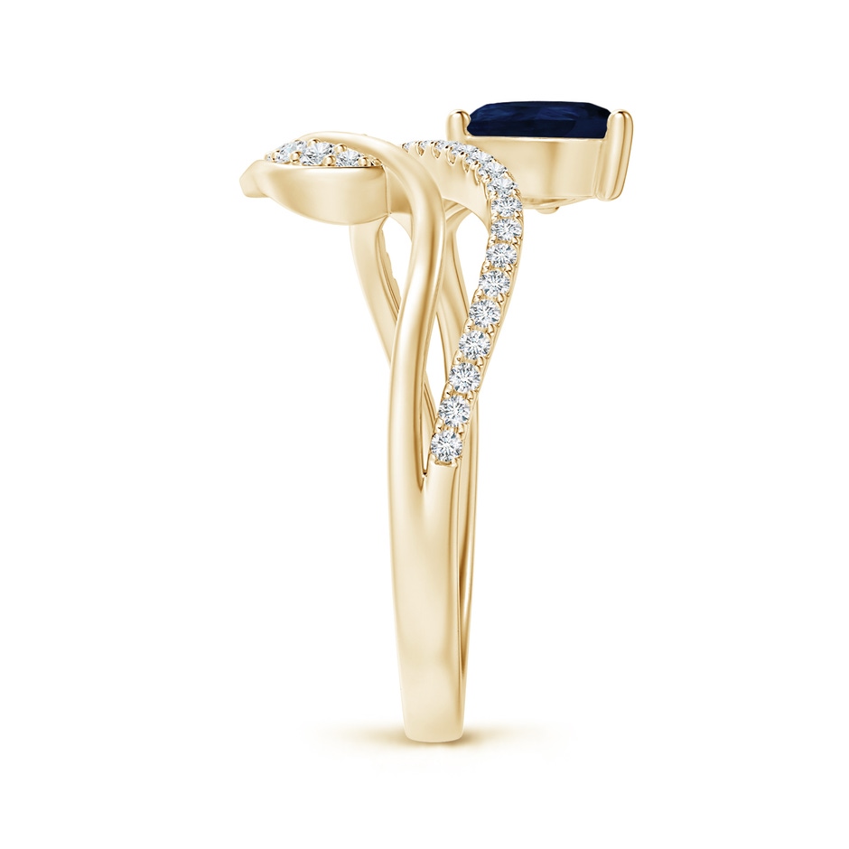 7x5mm A Sapphire and Diamond Bypass Ring with Leaf Motif in Yellow Gold side-2