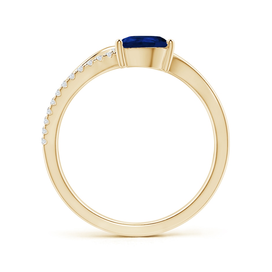 7x5mm AA Sapphire and Diamond Bypass Ring with Leaf Motif in Yellow Gold side-1