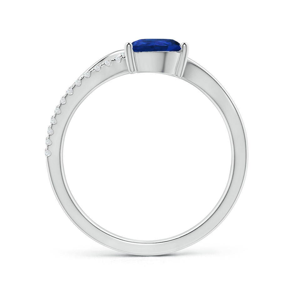 7x5mm AAA Sapphire and Diamond Bypass Ring with Leaf Motif in White Gold side-1