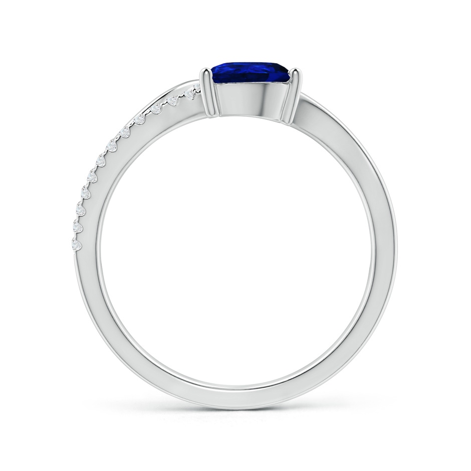7x5mm AAAA Sapphire and Diamond Bypass Ring with Leaf Motif in White Gold side-1