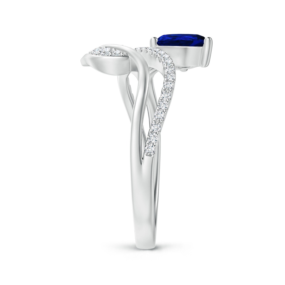 7x5mm AAAA Sapphire and Diamond Bypass Ring with Leaf Motif in White Gold side-2