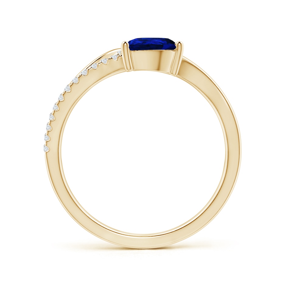 7x5mm AAAA Sapphire and Diamond Bypass Ring with Leaf Motif in Yellow Gold side-1