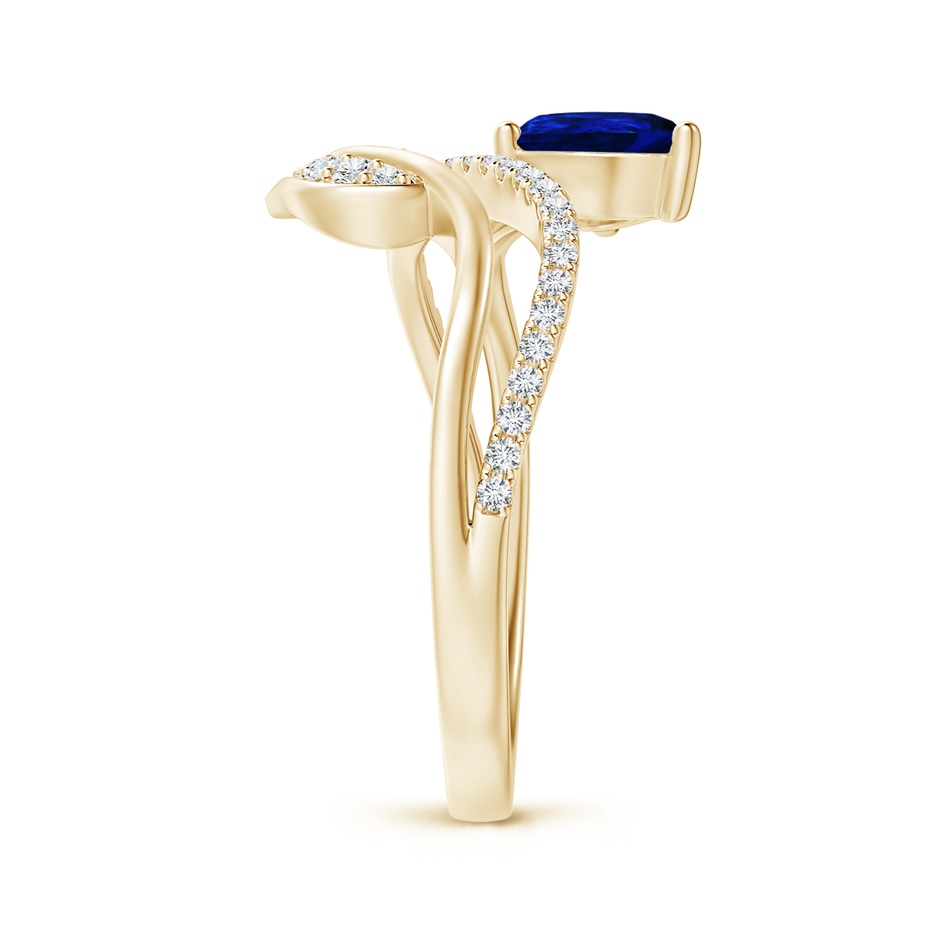 7x5mm AAAA Sapphire and Diamond Bypass Ring with Leaf Motif in Yellow Gold side-2