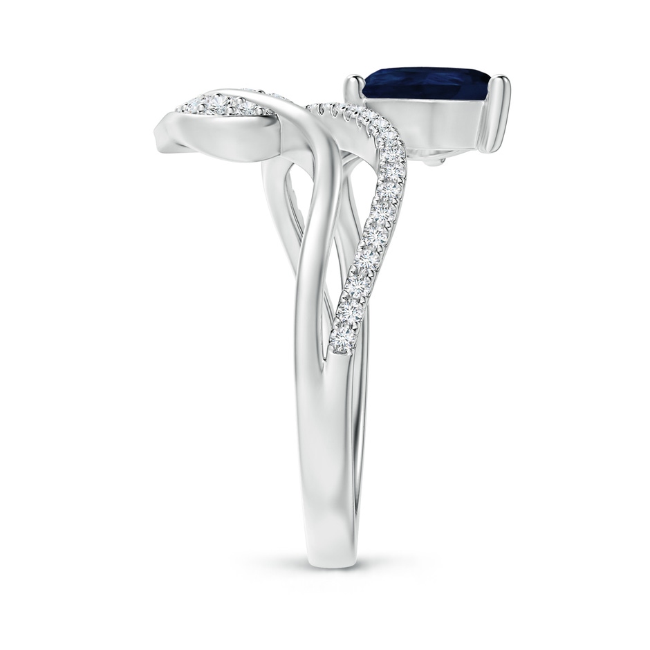 8x6mm A Sapphire and Diamond Bypass Ring with Leaf Motif in White Gold side-2