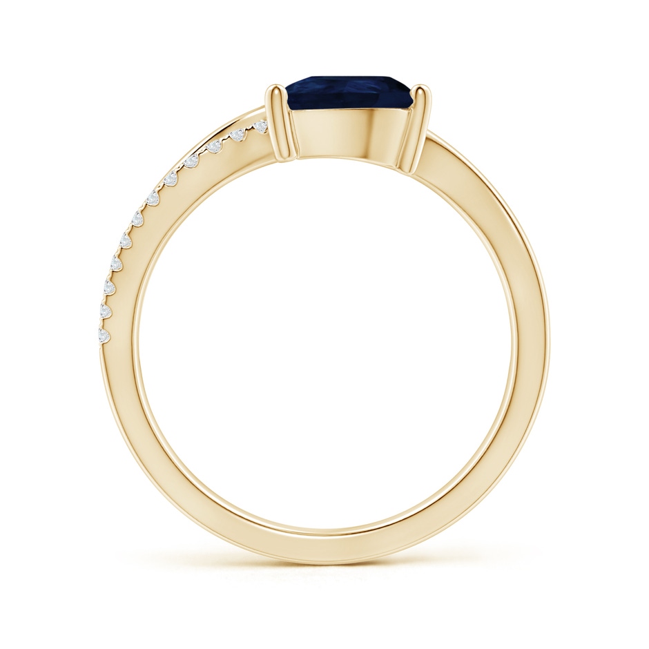 8x6mm A Sapphire and Diamond Bypass Ring with Leaf Motif in Yellow Gold side-1