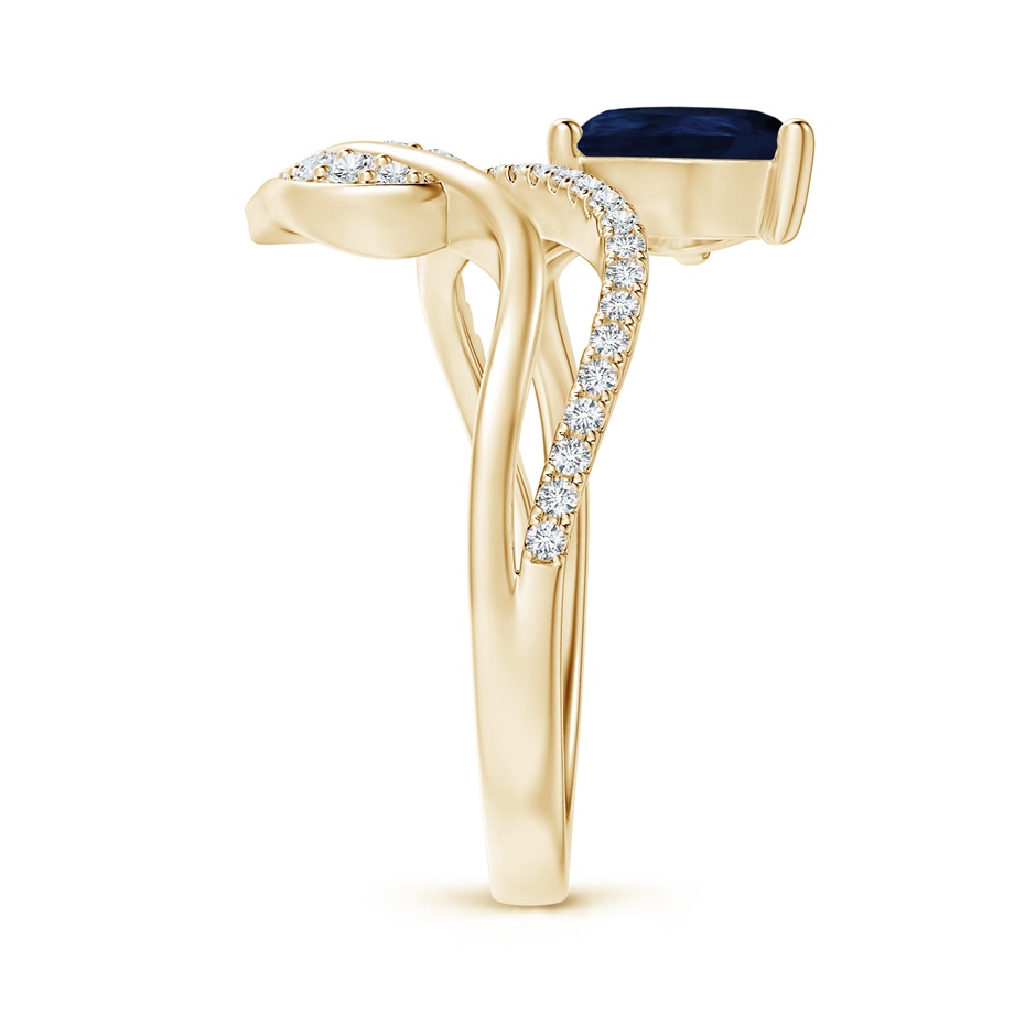 8x6mm A Sapphire and Diamond Bypass Ring with Leaf Motif in Yellow Gold side-2