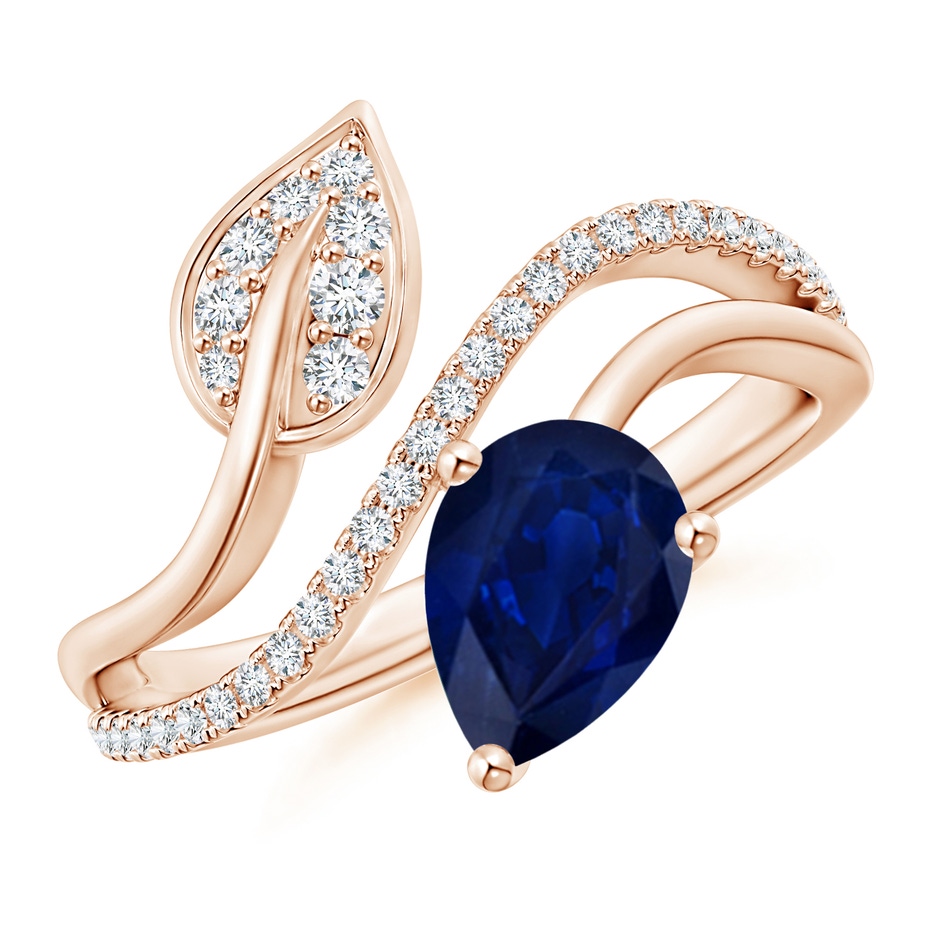 8x6mm AA Sapphire and Diamond Bypass Ring with Leaf Motif in Rose Gold 