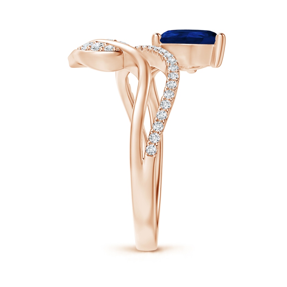 8x6mm AA Sapphire and Diamond Bypass Ring with Leaf Motif in Rose Gold side-2